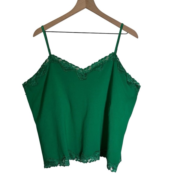 NWT St. John’s Bay Green Lace Trim Tank Top Women’s Size 2X Shelf Bra Y2K Casual - Picture 1 of 13